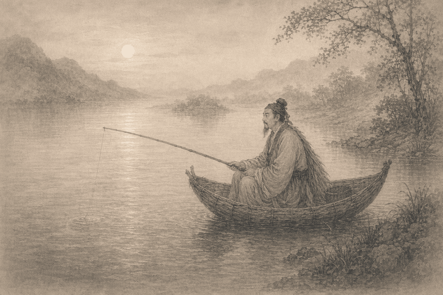 Historical allusion artwork for Wong Tai Sin Sign 97, Kang Shun Fishing